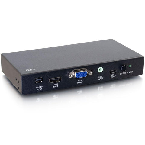 C2G HDMI Switch, 4K, Mini Display Port, USB-C, HDMI, VGA, 60Hz, 3.55mm, Black, Cables to Go 40850