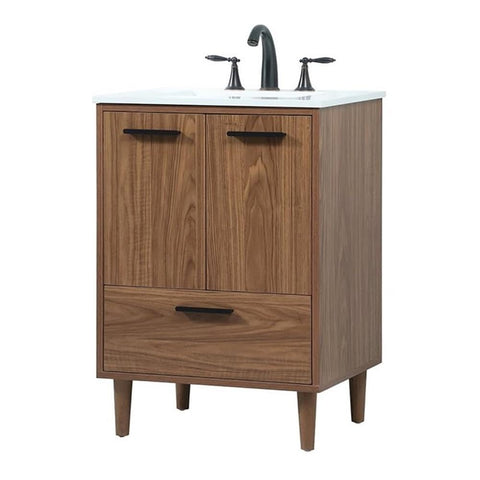 Elegant Decor Baldwin 24" Aluminum MDF Single Bathroom Vanity in Walnut Brown