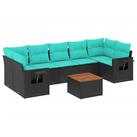 vidaXL Patio Sofa Set with Cushions 8 Piece, Outdoor Conversation Set, Sectional Sofa for Balcony Garden, Modern Style, Black Poly Rattan