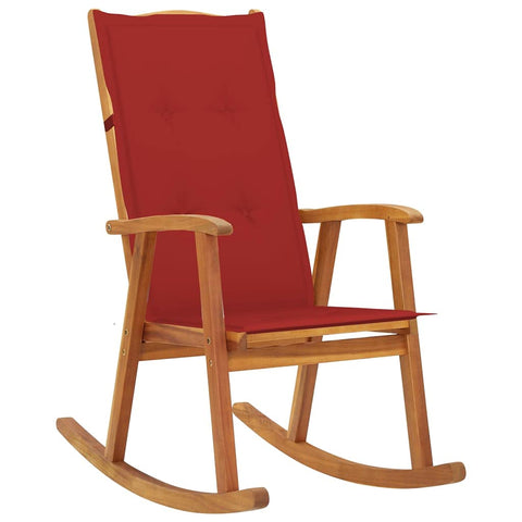 vidaXL Solid Acacia Wood Rocking Chair with Red Cushions - Vintage Retro High-Back Design for Living Room/Patio, Waterproof Cushion Included, Easy Assembly, Brown-Red