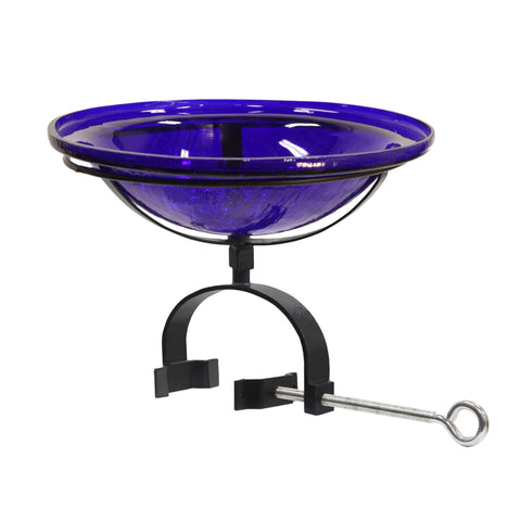 Achla Designs 12" Cobalt Crackle Glass Birdbath with Over Rail Bracket
