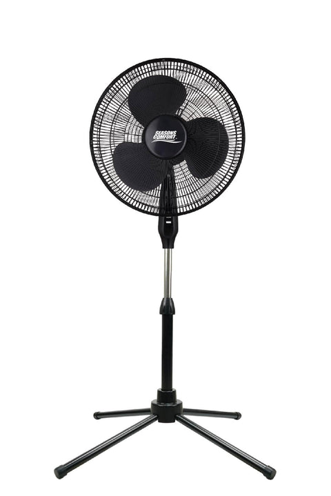 Seasons Comfort 18 Inch Pedestal Oscillating Fan, 3 Speeds, Adjustable Height, Push Buttons, Quiet - Electric Cooling Fan for Home, Office & Bedroom Use