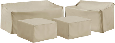 4Pc Outdoor Sectional Furniture Cover Set Tan - Loveseat, Sofa, & 2 Square Table/Ottoman