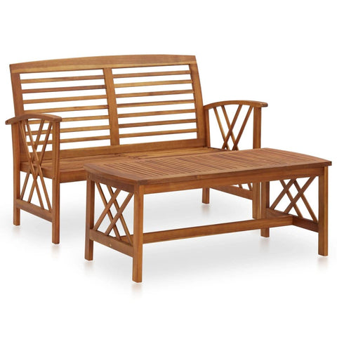 vidaXL Wooden Patio Lounge Set with Bench and Coffee Table - Solid Acacia Wood Lounge Set - Vintage Style Outdoor Furniture, Brown