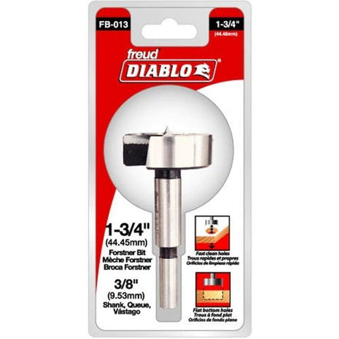 Diablo's High-Speed Steel Forstner Bit Drill Straight, Angled and Overlapping Holes in All Types of Wood - 1-3/4" Diameter, 3/8" Shank, 3-1/2" Length - FB-013