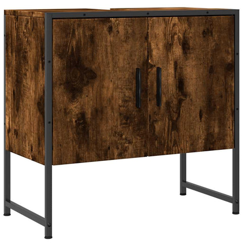 vidaXL Bathroom Sink Cabinet in Smoked Oak with Powder-Coated Steel Frame - Spacious Engineered Wood Vanity Cupboard, 23.6"x13"x23.6"