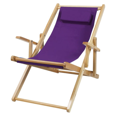 Oakestry Adjustable Sling Chair Natural Wood Frame Purple Canvas Folding Reclining Portable Lightweight Indoor Outdoor Patio Balcony Pool Beach Durable Comfortable Eco Friendly Lounge Furniture