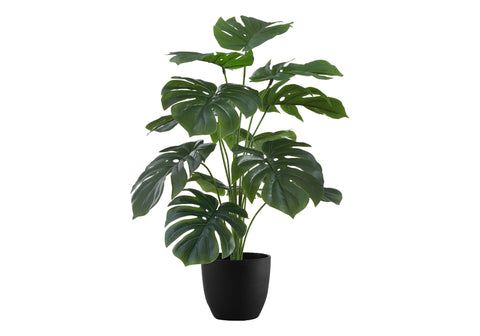 Monarch Specialties I 9576 Artificial Plant, 24" Tall, Monstera, Indoor, Faux, Fake, Table, Greenery, Potted, Real Touch, Decorative, Green Leaves, Black Pot