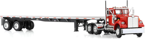 First Gear DCP 1/64 White Western Star Day Cab with 48ft Utility Flatbed Trailer, Viper Red 60-2093