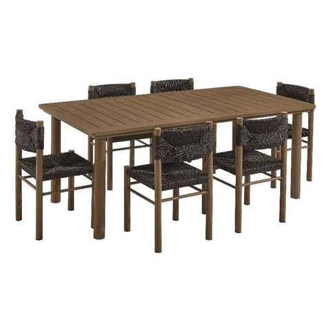 Modway Parkland 7-Piece Outdoor Rectangular Dining Set – Patio Metal Rectangular Table and Wicker Rattan Chairs for 6 - Modern Aluminum Table Patio Furniture Set for Backyard, Deck