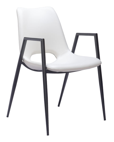 Zuo Desi Dining Chair (Set of 2) White, White Dining Chair, Plush and Durable Faux Leather Fabric, Plywood, Indoor Dining, 21.7" W x 23.2" D x 32.5" H