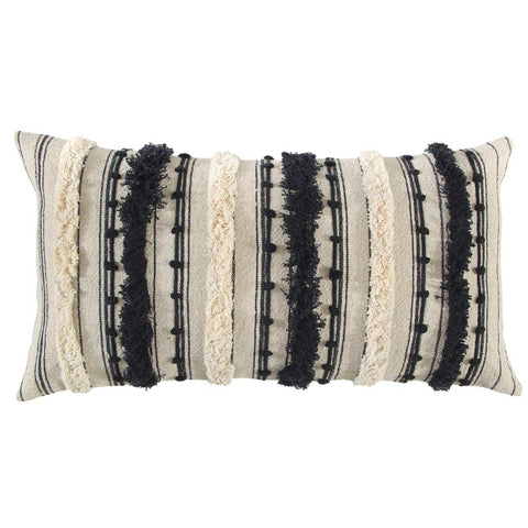 Rizzy Home Stripe 14" x 26" Textured Cotton Pillow Cover-Natural/Black