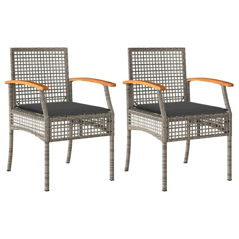 vidaXL 2-Pcs Gray Patio Chairs - Acacia Wood/Poly Rattan, with Dark Gray Cushions - Outdoor/Garden