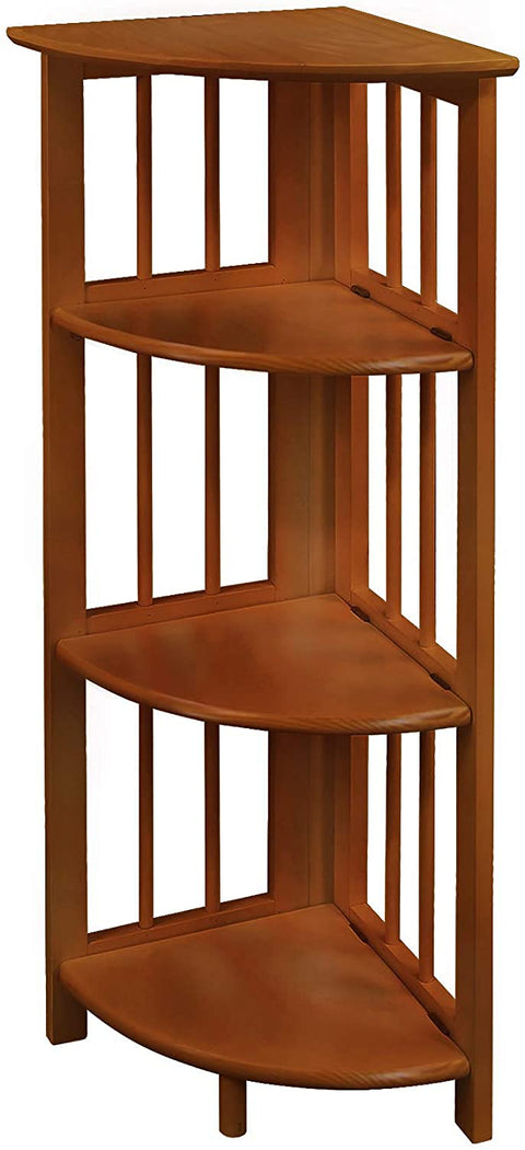 Oakestry 4-Shelf Corner Folding Bookcase Honey Oak Perfect Wooden Corner Bookshelf Organizer for Books and Decorative Items Storage Rack for Living Room