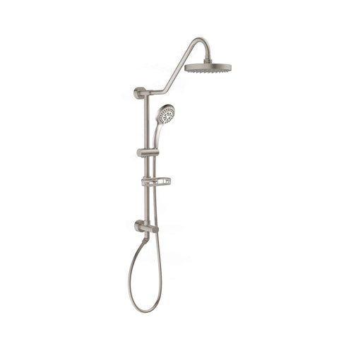 PULSE ShowerSpas Kauai III Brushed Nickel Rain Shower Head with Handheld Spray - 1.8 GPM, 8" Showerhead, 5-Function HandShower, Adjustable Slide Bar - Shower Heads with Handheld Spray Combo