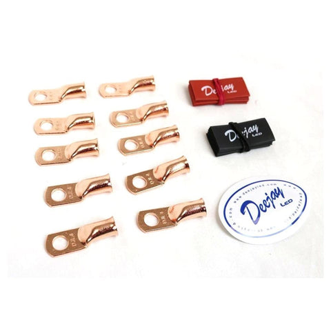 DEEJAY LED 10 Pcs 4 Gauge Wire Crimp Connectors – Heavy Duty Copper Terminal Connectors, Non-Insulated Wire Connectors Kit for Battery, Amplifier Wiring, Automotive, Marine, and Audio Power Systems
