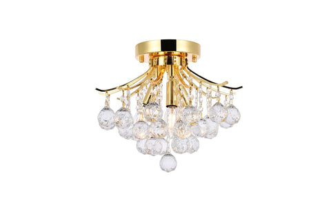 Elegant Lighting Home Decorative Toureg 3 Light Gold Flush Mount Ceiling Lamp 12" Dia x 12" H with Clear Royal Cut Crystal