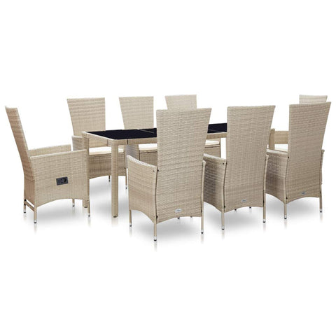 vidaXL - 9 Piece Patio Dining Set - Weather- Poly Rattan Design - Comfortable Reclining Chairs - Beige - Ideal for Garden & Outdoor Use