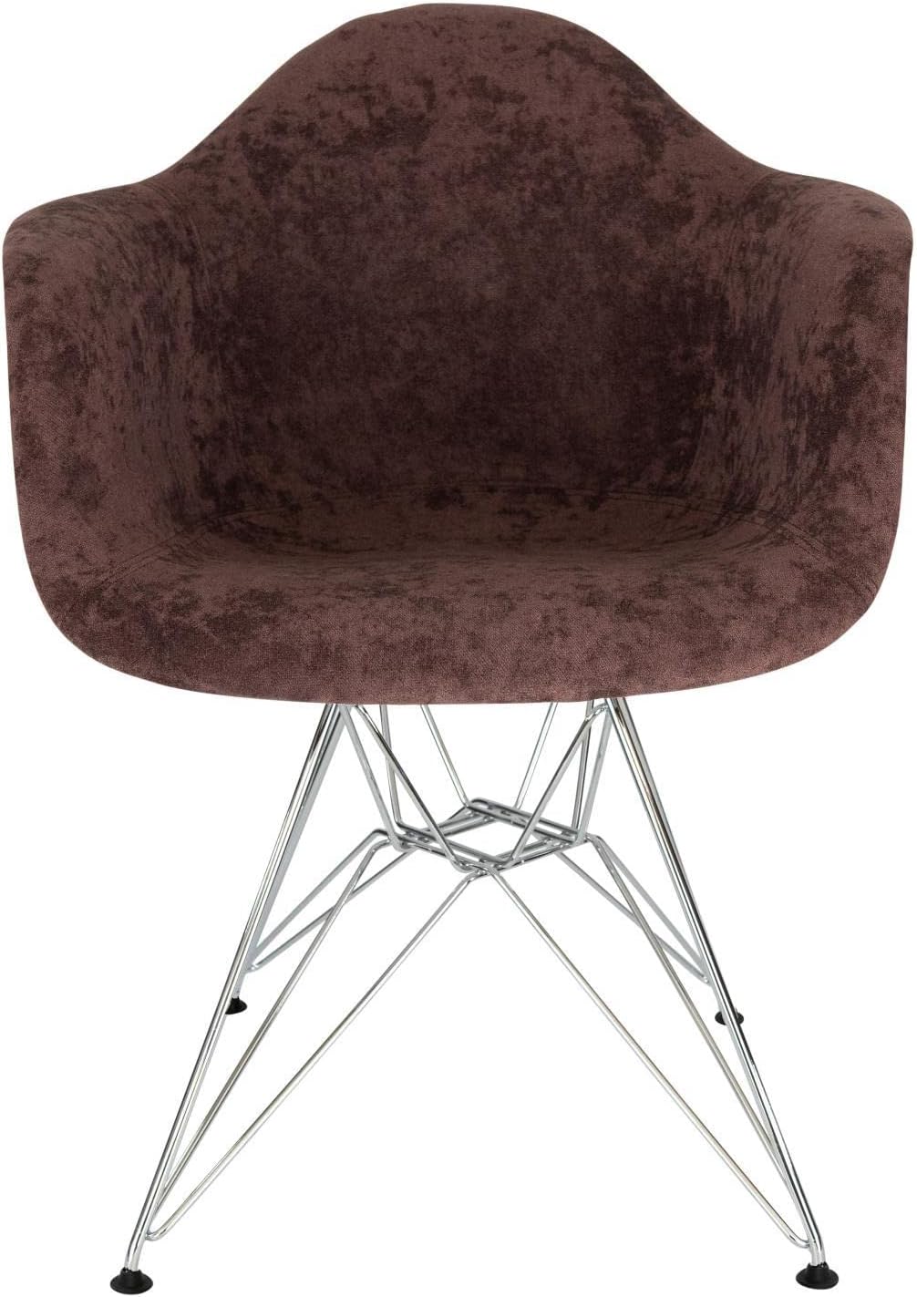 LeisureMod Willow Velvet Eiffel Chrome Base Accent Chair Living Room Armchair Modern Side Chair (Coffee Brown)