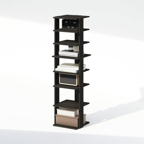 Furinno Compact 8-Tier Vertical Space Saving Free Standing Corner Shelf Display Rack Espresso