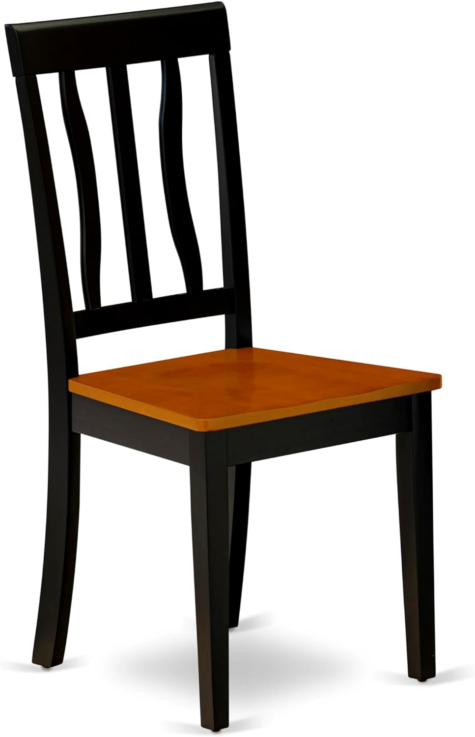 East West Furniture Antique Kitchen Dining Slat Back Wooden Seat Chairs, Set of 2, ANC-BLK-W