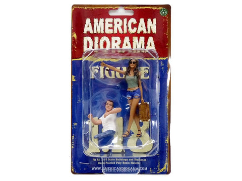 American Diorama Hitchhiker 2 Piece Figurine Set (Green Shirt) for 1/18 Scale Model Cars