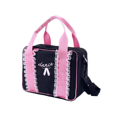 Panda Legends Girls Ballet Shoes Bag with Lace Dance Equipment Bag Latin Ballet Dance Gym Handbag, Black&Pink