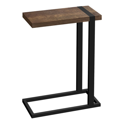 Monarch Specialties 2853, C-shaped, End, Side, Snack, Living Room, Bedroom, Laminate, Contemporary, Modern Accent Table-Brown Reclaimed Wood-Look/Black Metal, 19.25" L x 9.5" W x 25" H