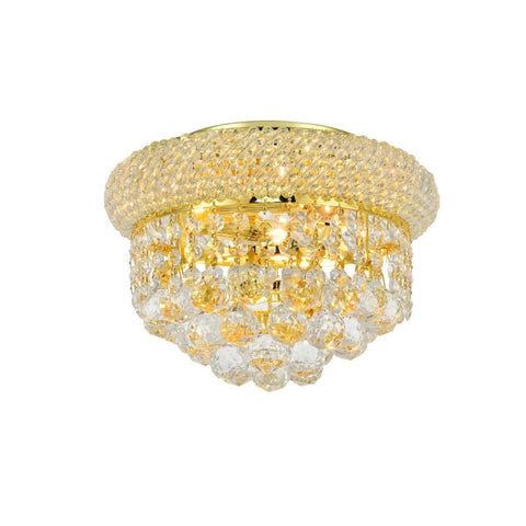 Elegant Lighting 1800F10G/RC Royal Cut Clear Crystal Primo 3-Light, Single-Tier Flush Mount Crystal Chandelier, Finished in Gold with Clear Crystals
