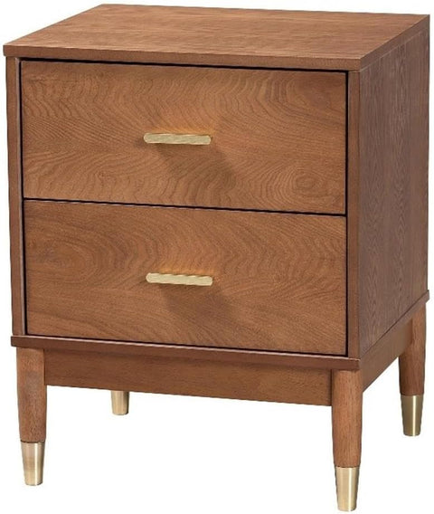 Baxton Studio Mandolin Mid-Century Ash Walnut Wood 2-Drawer Nightstand