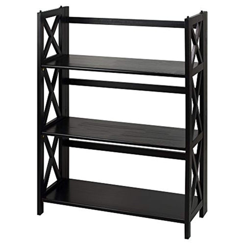 Casual Home Montego 3-Shelf Corner Folding Bookcase with Mantel Top, Black