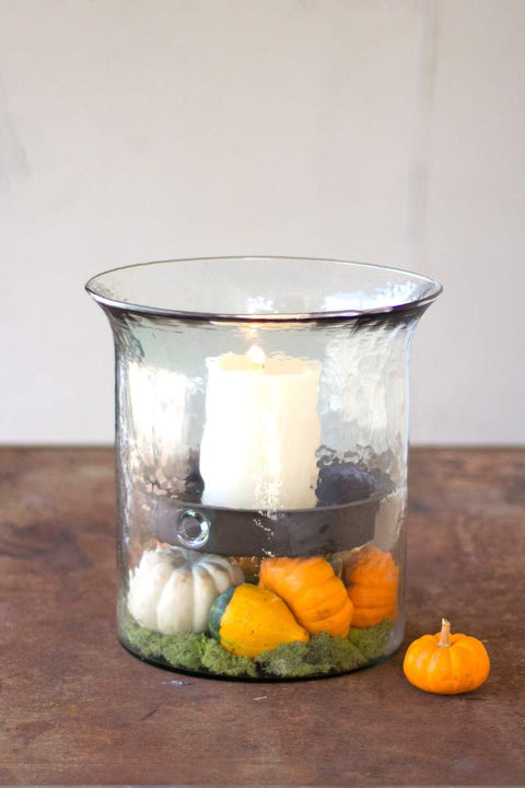 GIANT GLASS CANDLE CYLINDER WITH RUSTIC INSERT