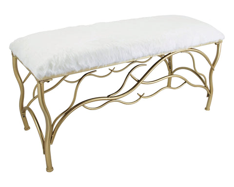 Cheung's 4586 Long golden metal bench with dark brown fabric cushion, Gold, White