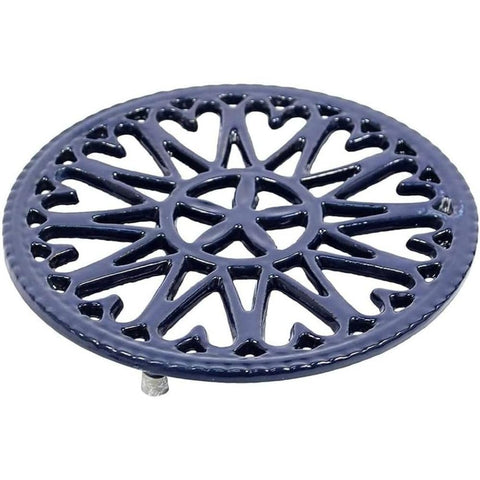 Oakestry Sunburst Cast Iron Trivet Decorative 7-inch Round Heat Resistant Pad for Kitchen Countertop Dining Table or Woodstove Blue Rustic Hot Pot Holder