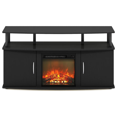 Oakestry Electric Fireplace TV Stand Media Console No Heat TV Cabinet with Open Shelves Americano Wood and Stainless Steel Living Room Furniture