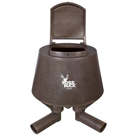 Boss Buck Hunting Durable Lightweight Plastic Windproof Waterproof Gravity Feed Deer Post Feeder with 4 Removable Tubes and Lid, 200 LB