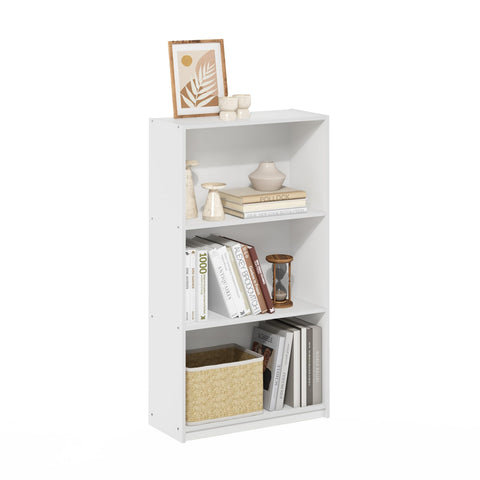 Furinno Basic Book Shelf, 3-Tier Modern Bookshelf, Bookcase with Open Shelves, 9.3 x 21.8 x 39.5, for Living Room, Bedroom, Home Office, White