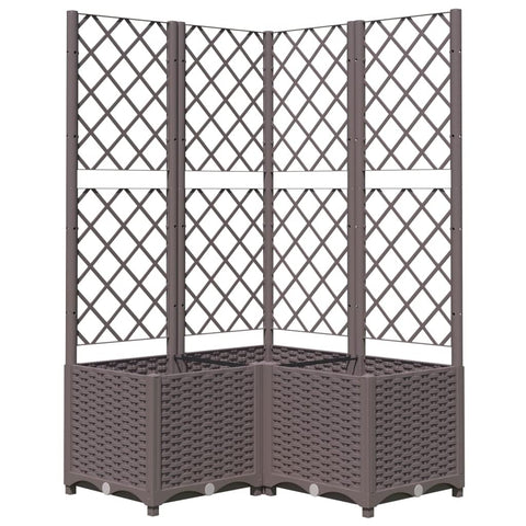 vidaXL Brown Garden Planter with Trellis 31.5X31.5X53.5 in UV Resistant Polypropylene Large Outdoor Flower Box Modern Style Balcony DÃ©cor Raised Bed Plant Pot Rectangular