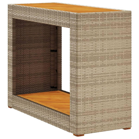 vidaXL Patio Side Table - Wooden Top, Poly Rattan, Beige/Brown, 39.4"x15.7"x29.5" for Garden, Backyard, Patio