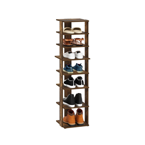 Furinno Compact Vertical Shoe Rack, 8-Tier Narrow Shoe Organizer, Free Standing Shoe Storage, Shoe Shelf for Boots, Sneakers, 12 x 12.6 x 46.7, for Closet, Entryway, Office, Garage, Amber Pine