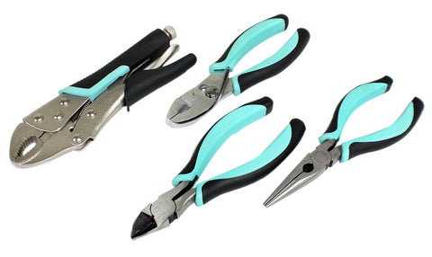 Her Hardware Allied Tools 38228 4 Pcs. Plier Set - Steel Tools, Slip Resistant Pliers, Slip Joint, Locking, Needle Nose, and Diagonal