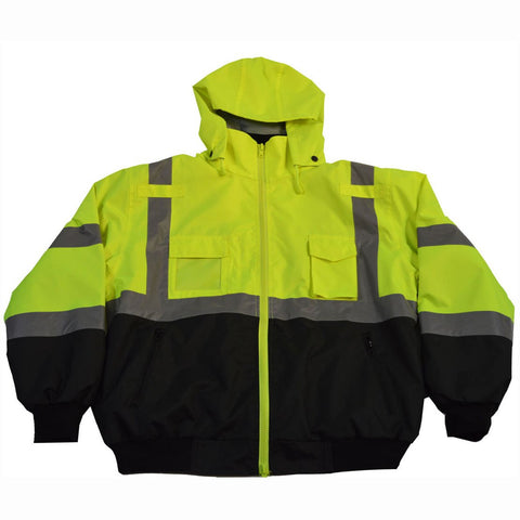 Petra Roc LBBJ-C3-3X ANSI Class 3 Waterproof Bomber with Removable Fleece Liner Jacket, XXX-Large, Lime/Black