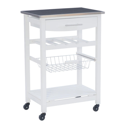 Linon Clarke White Kitchen Cart with Drawer, Rack & Locking Casters White