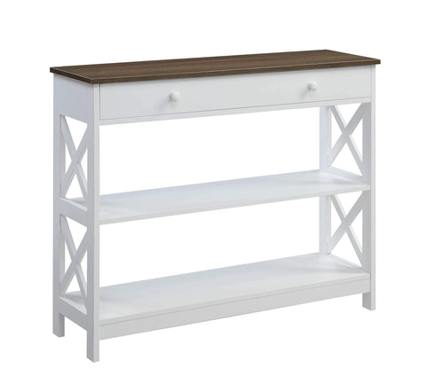 Convenience Concepts Oxford 1-Drawer Console Table 39.5" - Farmhouse Sofa Display with Storage Shelf For Living, Family, & Dining Room, Modern Entryway Hall Table for Kitchen, Bedroom, Driftwood/White