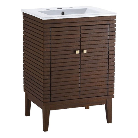 Modway Ledger Wood Bathroom Vanity Cabinet, 24 Inch, Walnut White
