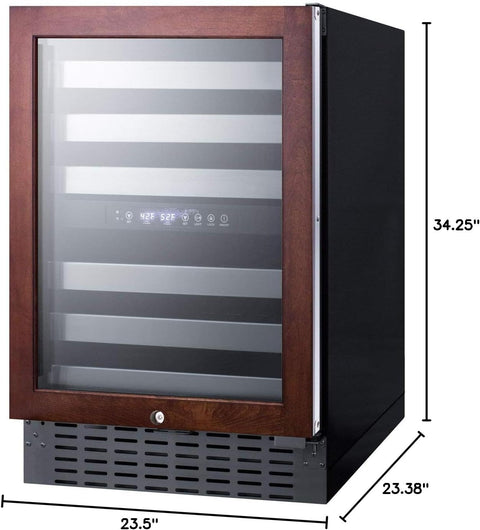Summit Appliance SWC532BLBISTPNR Commercially Approved Dual Zone 24" Wide Built-In Wine Cellar with Panel-Ready Glass Door, Full Extension Shelves, Digital Thermostat and Black Cabinet
