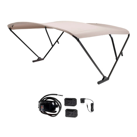 SureShade Power Bimini Electric Shade System for Pontoon Boats with Manual or No Biminis, 92-102" Wide, 20V Powered, Fade-Resistant Fabric, Black Anodized Frame, Beige - 2021133089