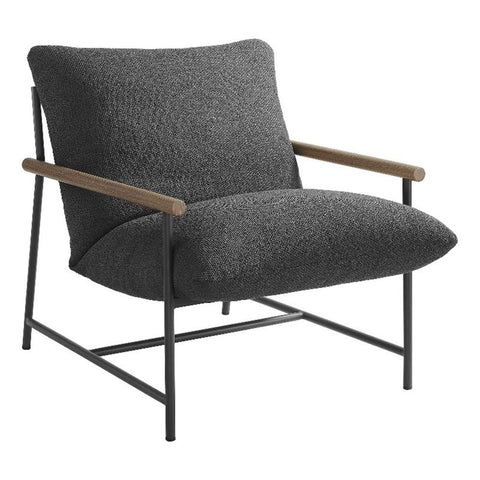 Modway Raya Outdoor Patio Boucle Sling Chair in Charcoal - Comfy Sling Accent Chair - Metal Frame Lounge Chair with Removable Boucle Cushion and Faux Wood Arms for Porch, Deck, Backyard