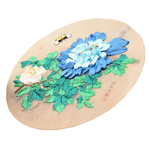 Ribbon Embroidery Kit Cross Stitch Kit Embroidery for Beginner DIY Art Craft Decoration, Blue Peony