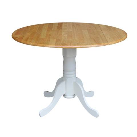 42" Round Dual Drop Leaf Pedestal Dining Table, Solid Wood, Easy Assembly, 20mm Top Thickness, Kitchen/Dining Room, Includes Two 9" Drop Leaves, Durable Parawood Construction, Unfinished